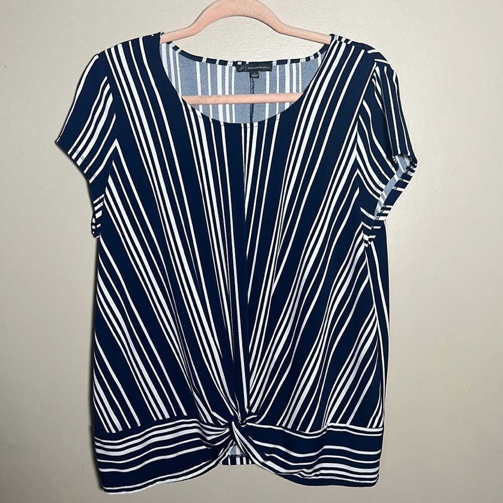 Adrianna Papell Striped Navy White Career Top | Large